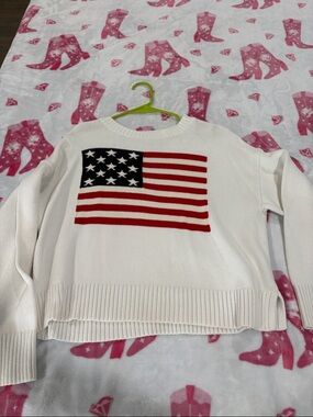 Old Navy Cream Crewneck Sweater with Flag Graphic